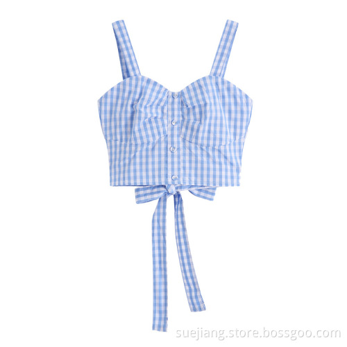 Women Slim Plaid Pattern Sleeveless Sexy Vest